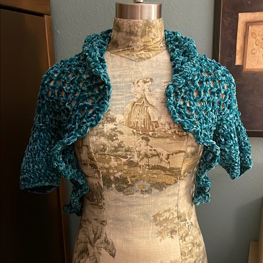 Teal Open-Knit Chenille Women's Sweater Shrug